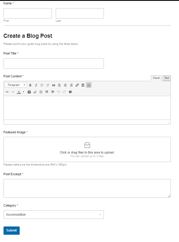 Local Blog Post Form