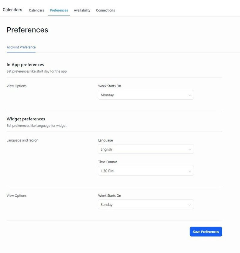 Modify Calendar Preferences