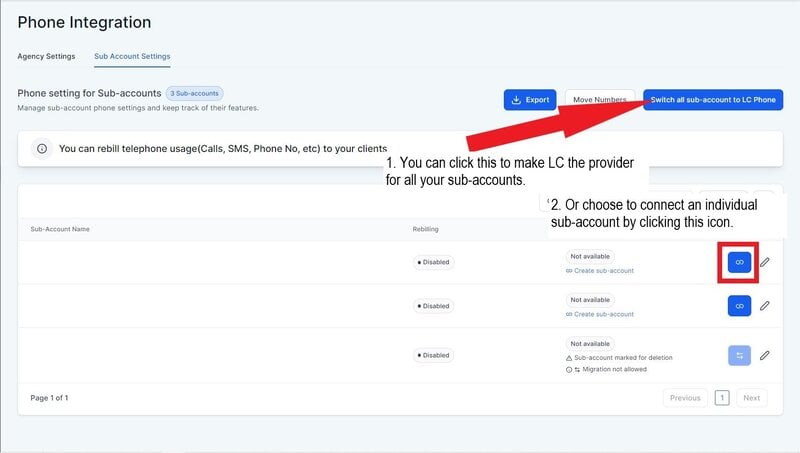 Phone Integration Switch to Sub Account