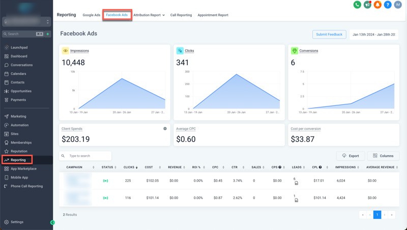 Facebook Ad Reporting