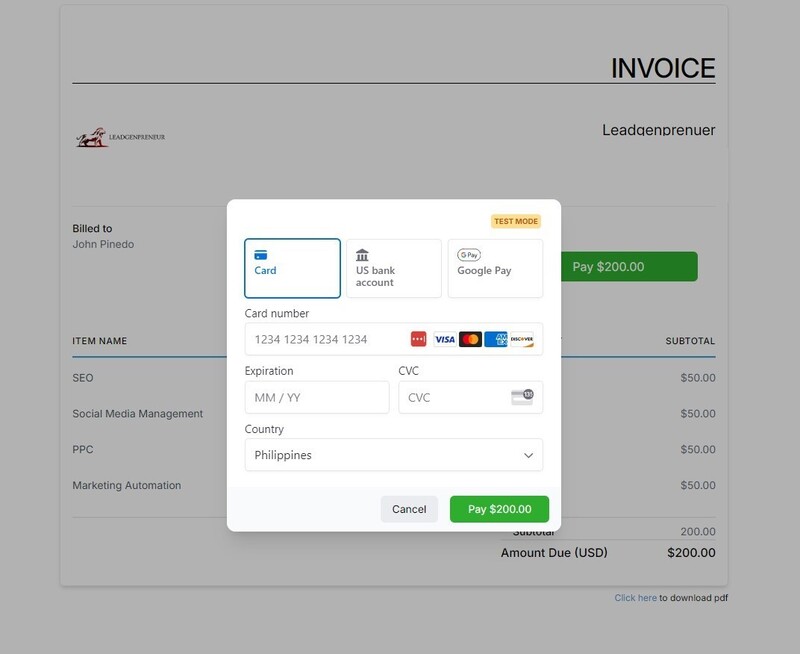 Invoice Card for Text to Pay