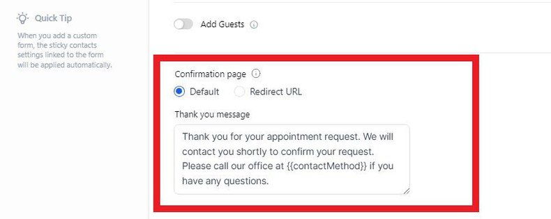 Calendar Confirmation Page