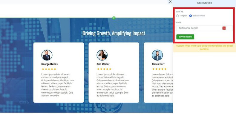 Website Builder Save Section