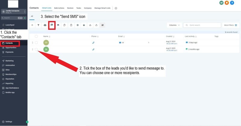 Click Your Contacts Tab in the MEGAVISION Dashboard
