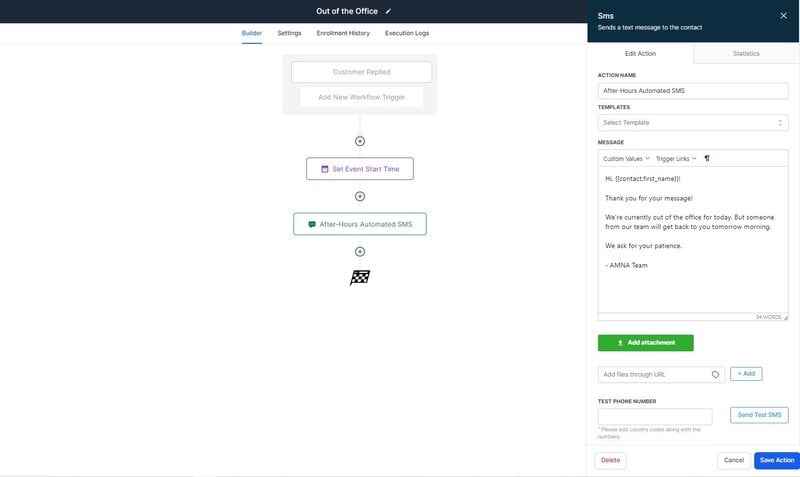SMS Out of Office Setup