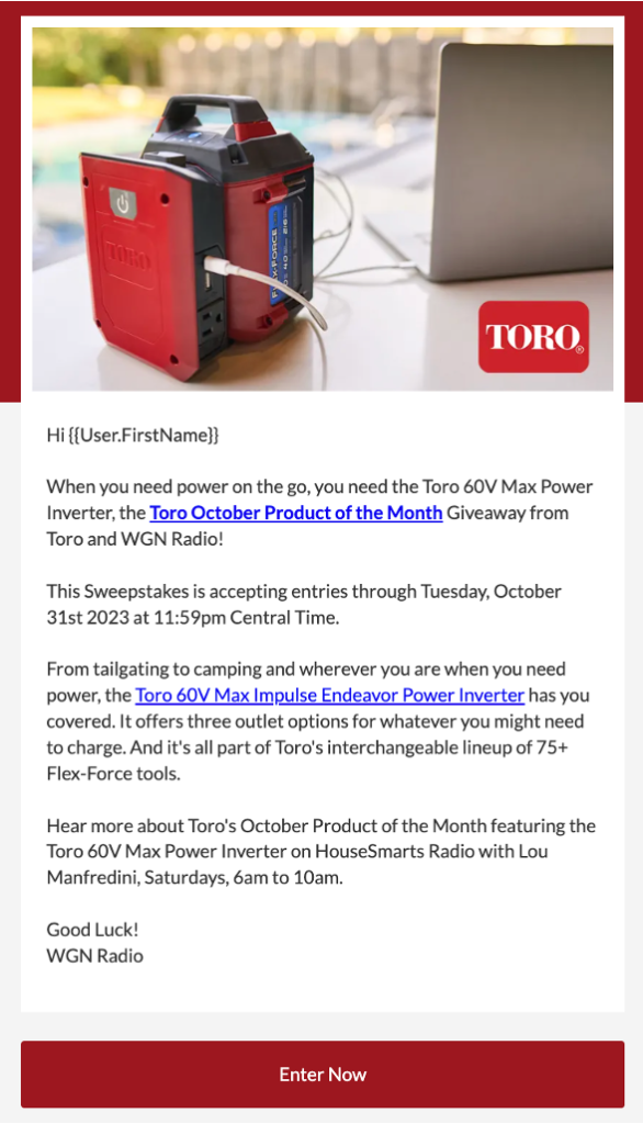 WGN Toro Email Invite